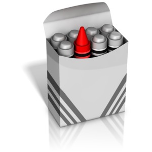 This clip art image shows a standout sharp crayon in a box of dull crayons.