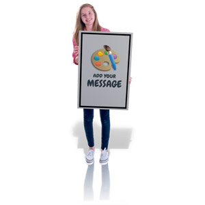 Customize the sign this teenage girl is holding.