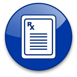 An image of a button icon with a prescription pad and Rx symbol in the middle. 