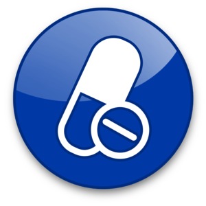 An image of a button icon with two pills on it. 