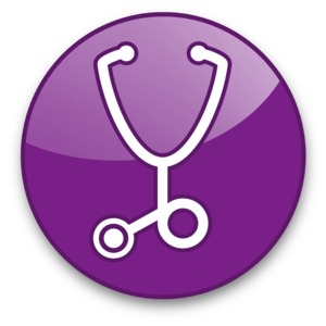 An image of a button icon with a stethoscope on it.