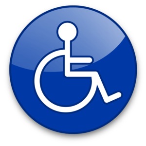 An image of a button icon with a handicap symbol on it.