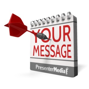 An image of a binder/calendar with a dart stuck into it and a page you can customize with your own words and images.