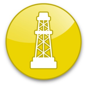 An image of a button icon with oil rigl on it