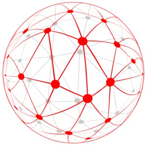 An image of a connection of lines and dots in the form of a sphere.