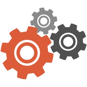 An image of three simple gear with the large one colored.