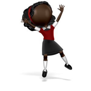 This clip art image shows a school girl jumping up in the air.