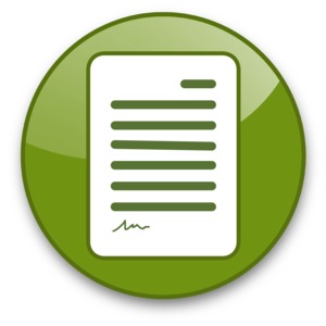 An image of a button icon with a letter document on it.