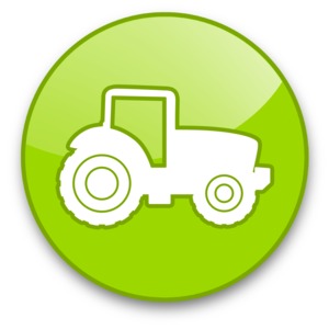 An image of a button icon with a tractor on it.