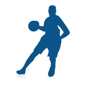 An image of a basketball player dribbling the ball. 
