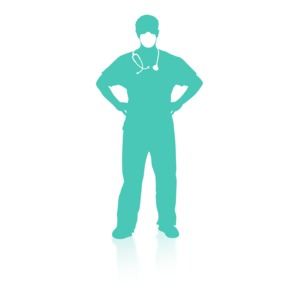 An image of a medical person standing. 