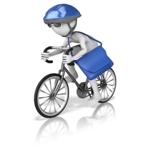 This clip art image show a courier biker our for delivery carrying a shoulder bag.