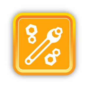 An image of a square icon with a wrench and bolts on it.