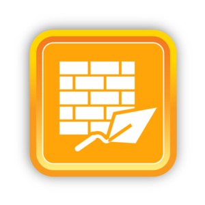 An image of a square icon with bricks and a trowel on it.