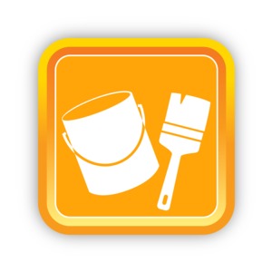 An image of a square icon with a can of paint and paintbrush on it.