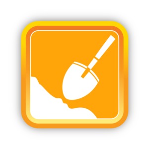 An image of a square icon with a shovel and dirt on it.