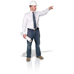An image of a foreman with blueprint pointing.