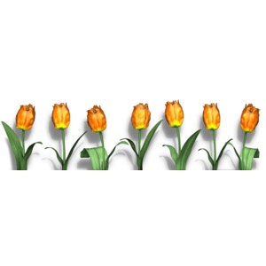This clip art image shows a row of flowers.