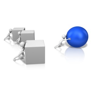 An image of a stick figure leading the race with ingenuity.