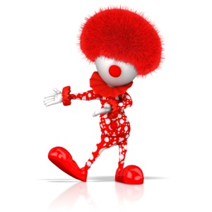 This clip art image shows a clown figure gesturing to the right.
