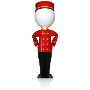 This clip art image shows a bell hop figure standing at attention.