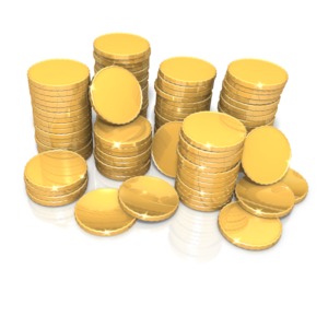 This clip art image shows a stack of many shiny gold coins.  Could be used to illustrate a concept of wealth.