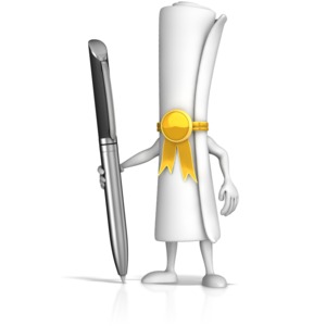 This clip art image shows a sealed document figure holding a pen in hand.