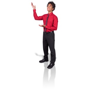 &lt;p&gt;A young business man gestures upward.&lt;/p&gt;