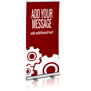 This custom design clip art image shows a single roller banner sign.  You can customize the sign with your own text and images using our online customizer.