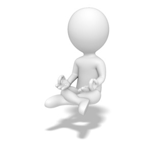 A stick figure floats above the ground as he meditates.