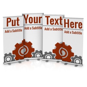 This custom design clip art shows four roller banners standing side by side.  You can customize these banners with your own text and images.