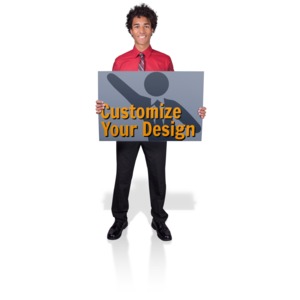 &lt;p&gt;Customize the sign this young business man is holding.&lt;/p&gt;