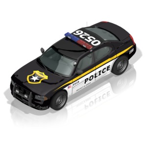 An angled view of a police car.