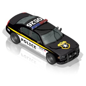 An angled view of a police car.