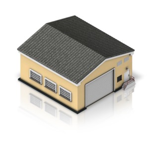 This clip art image shows a warehouse at an isometric angle view.