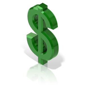 An angled view of a dollar symbol.