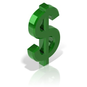 An angled view of a dollar symbol.