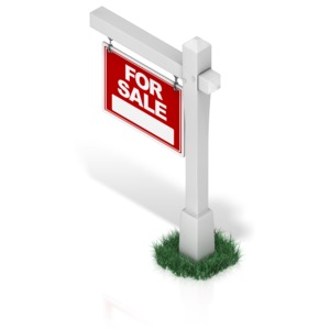 An angled view of a real estate sign.