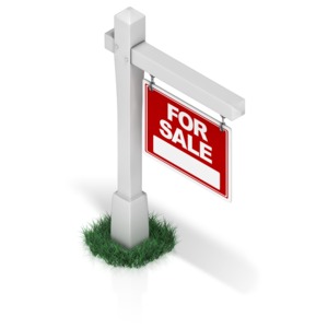 An angled view of a real estate sign.