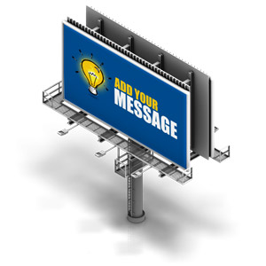 This clip art image shows a billboard at an isometric angle view.  You can customize the billboard with your own text and images using the online customizer.