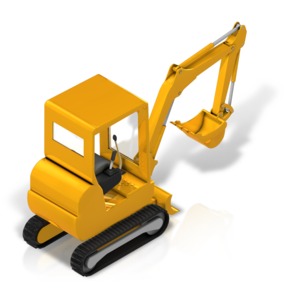 An image of the back side of a backhoe with an isometric camera view.