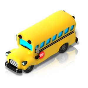 An image of a bus in a front isometric view.