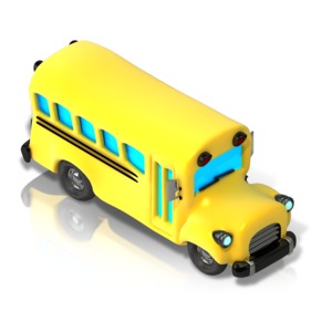 An image of a bus in a front isometric view.