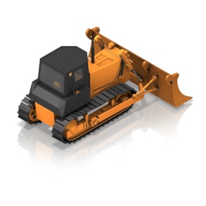 This clip art image shows a bulldozer back in an isometric angle of view.