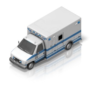 This clip art image shows an ambulance front at an isometric angle.