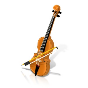 An image of a violin in an isometric view.