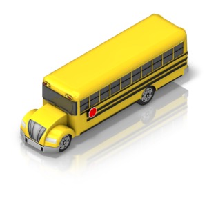 This clip art image shows a school bus front at an isometric angle.