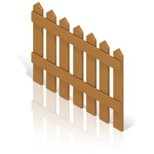 The backside of a brown picket fence.