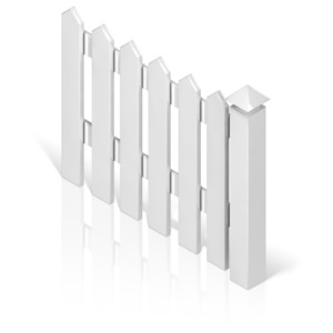 A white picket fence with a post.