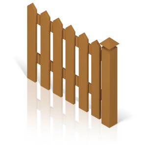 A brown picket fence with a post.